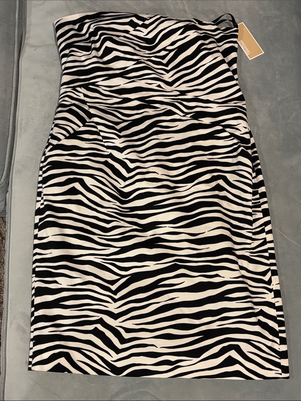 MICHAEL Michael Kors Black and White Zebra-Print Strapless Dress